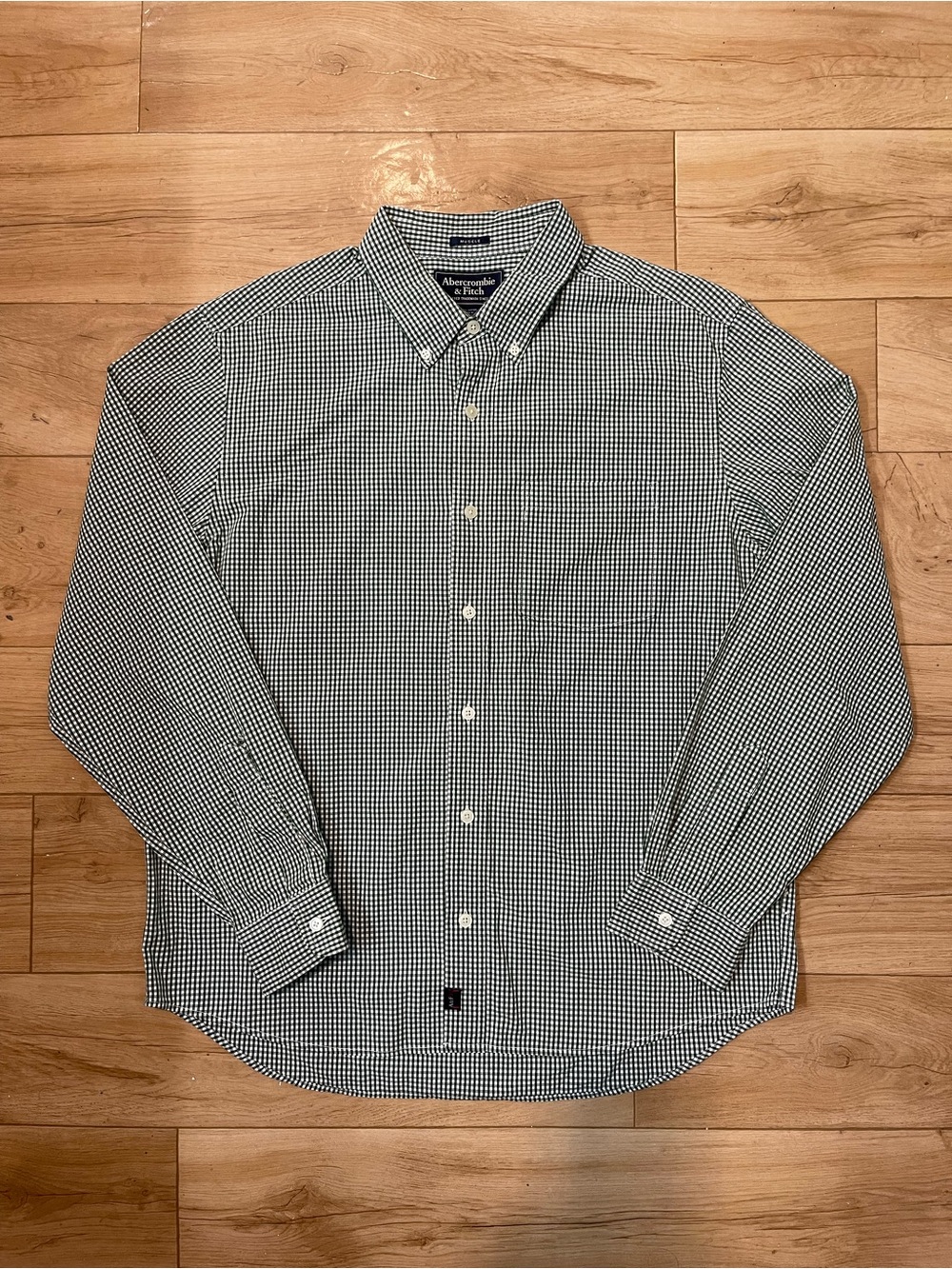 Abercrombie & Fitch Men's L Green and White Gingham Cotton Button-Down Shirt